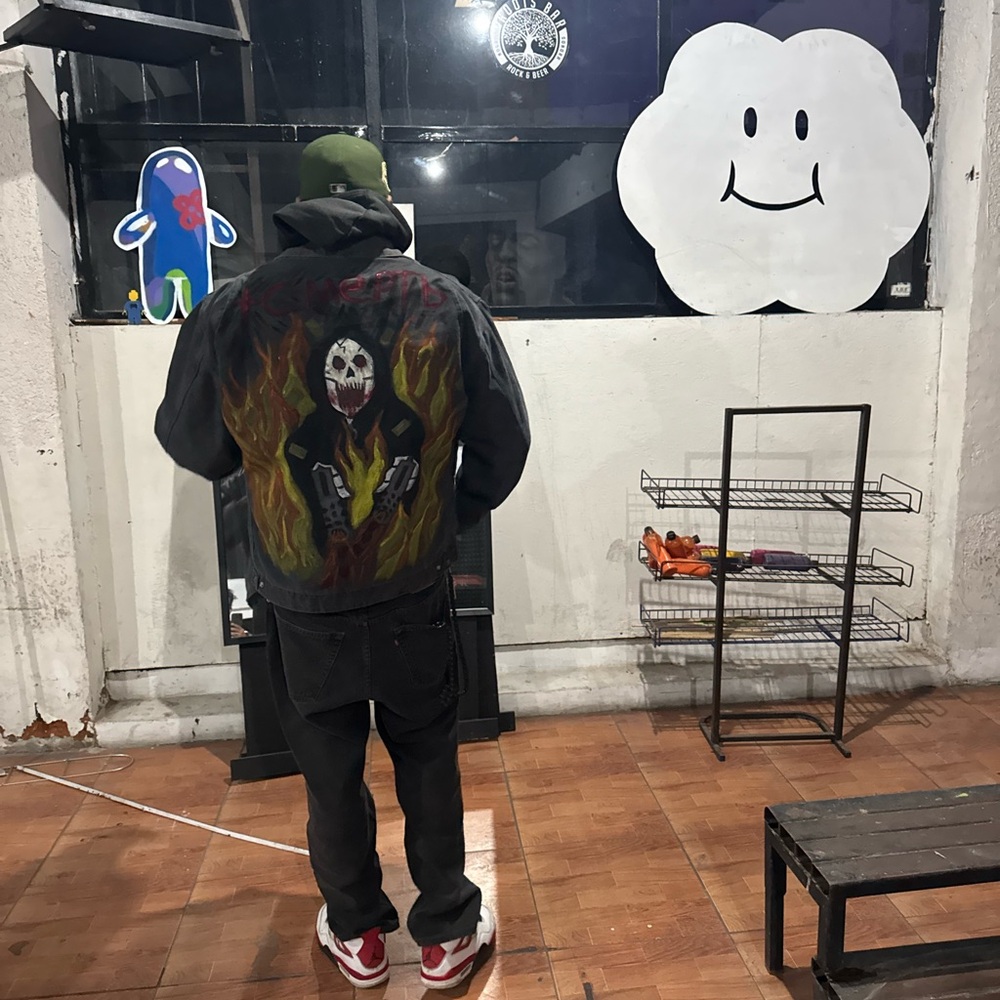 CUSTOM ONE OF A KIND Carhartt Black Military Jacket with Hand Painted Graphic